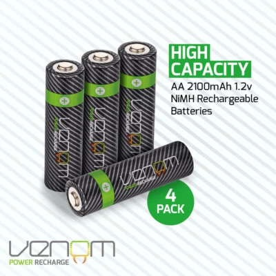 Baterías AA Recargables Venom - Alta Capacidad 2100mAh 1.2V NiMH - Pack de 4
