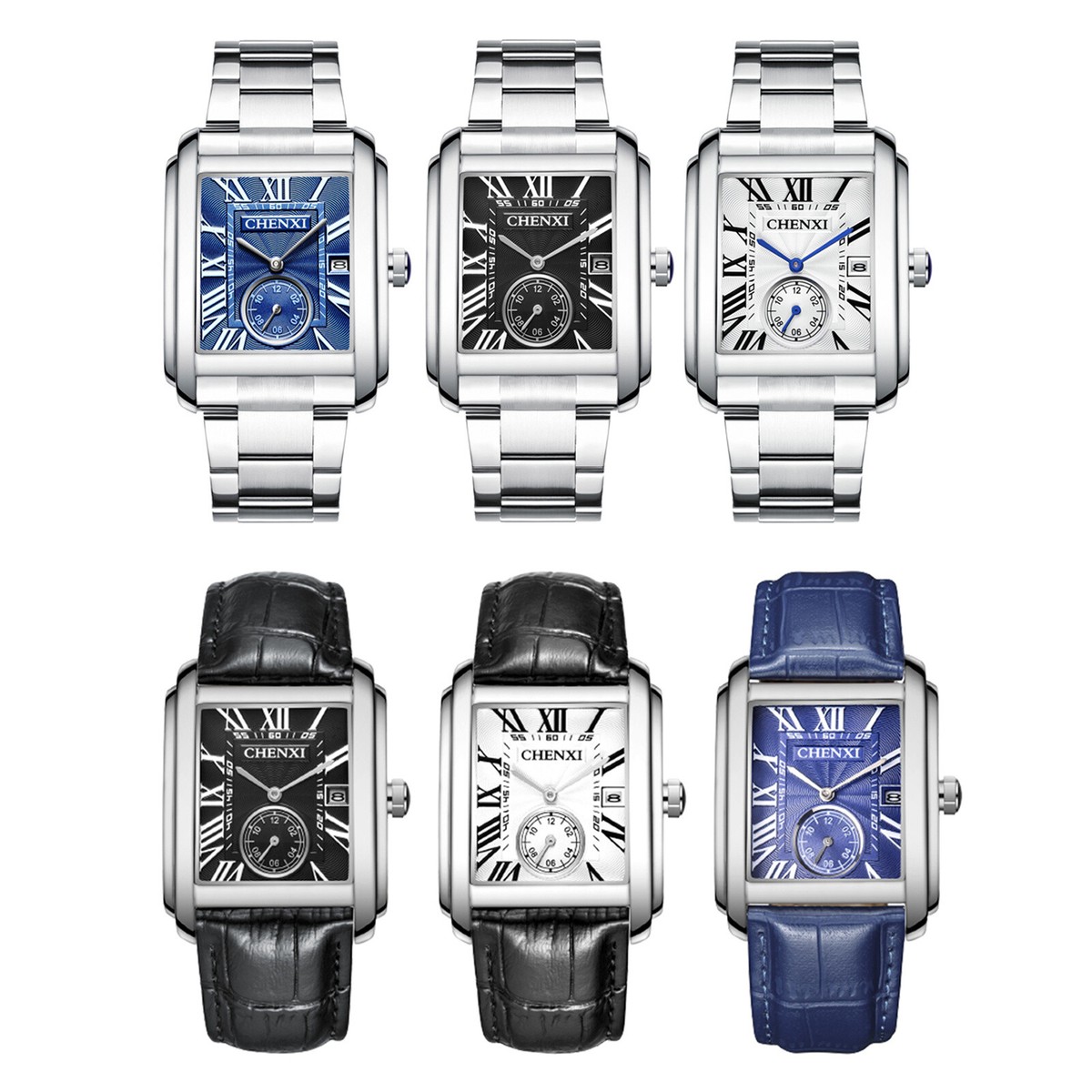 Mens Waterproof Rectangle Watch Roman Numerals Dial Quartz  display picture 1