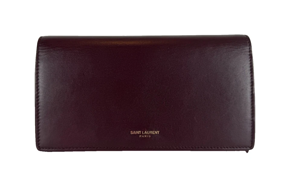 Saint Laurent Auth Burgundy Leather Bifold Long Wallet Clutch Bag Gold Zip Box - Image 2 of 4