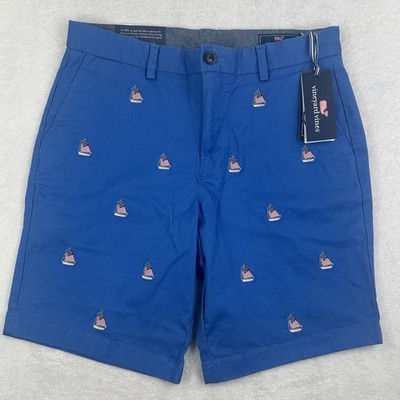 Vineyard Vines Breaker Shorts 31 Blue Tigris Sailboat USA Flag Embroidered NWT 9