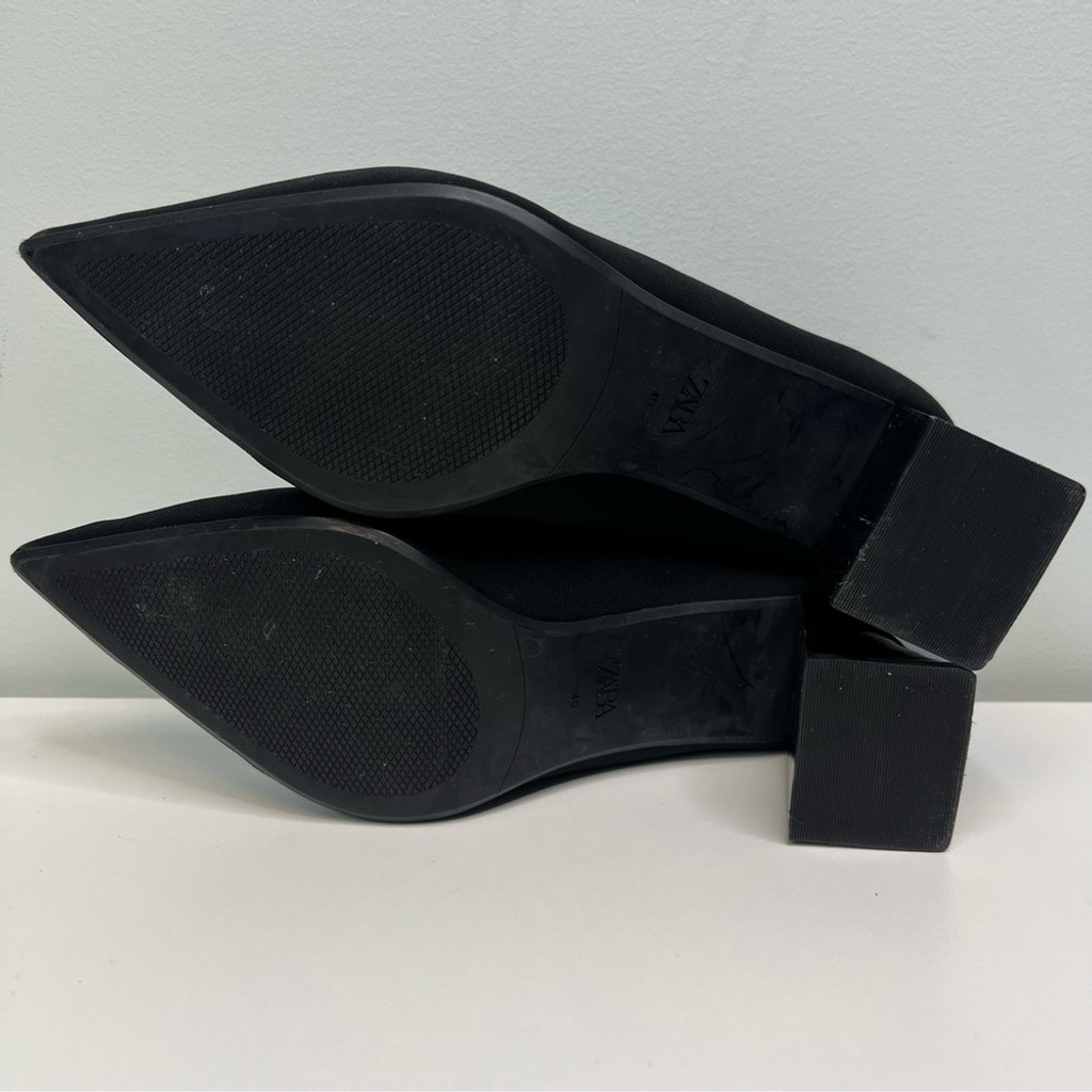 Zara Black Pumps Block Heel Pointy Size EU 40 US 9 NEW thumbnail 5