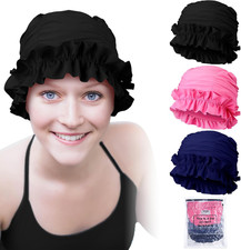 3 Pcs Swim Cap Women Adult with Ruffled Edges Nylon Cloth Swimming Cap for Women