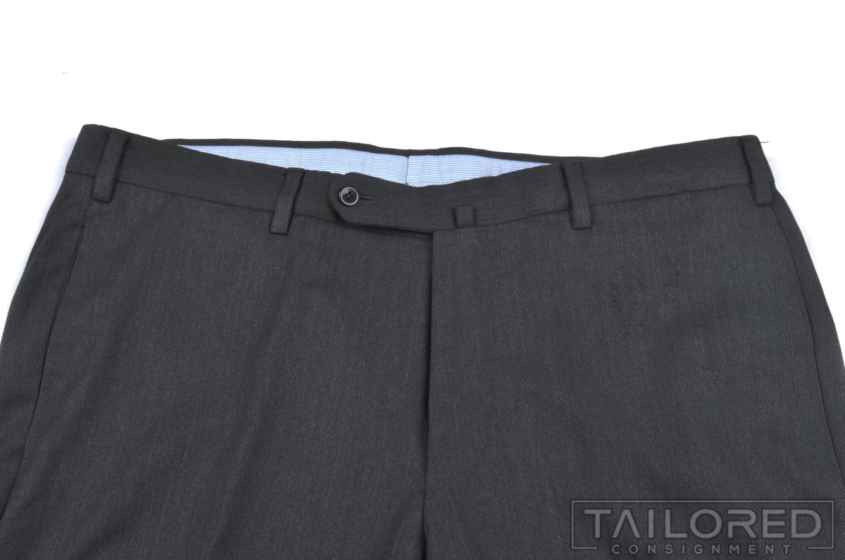 INCOTEX Solid Gray Wool Mens Flat Front Luxury Dr… - image 2