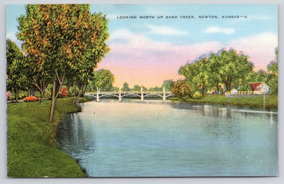 #ad EC Kropp Postcard Newton Kansas Looking North Up Sand Creek Linen Unposted $18.74