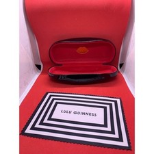 Lulu Guinness Black Patent Eyeglass Case Red Velvet Interior with Cleaning Cloth