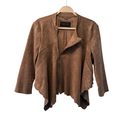 BCBGMAXAZRIA Women s Brown Perforated Full Zip Jacket Long Sleeve Size Medium 