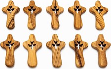 Olive Wood Comfort Holding Prayer Cross Set of 10 with Holy Spirit Dove Cutou...