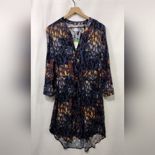 New Apricot Ladies Brushstroke Navy Drawstring Dress Women's 12 Blue Retro Y2K