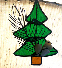 Stained Glass Christmas Tree Window Hanging Christmas Ornament Handmade 4.5"