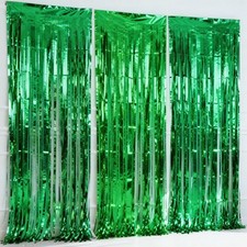 3 PCS Green Foil Fringe Curtains Birthday Party Decor Backdrop Tinsel Streamer