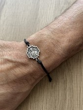 Bracelet with wax thread and sterling cross w...