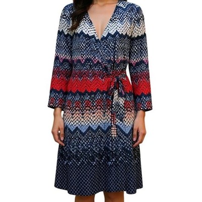 BCBGMAXAZRIA Adele Red Blue Snakeskin Print Faux Wrap Belted Dress EUC Small