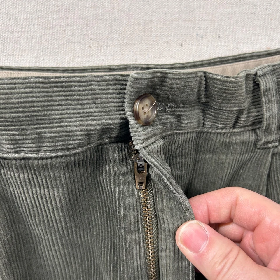 Vintage LL Bean Corduroy Pants mens 38x30 (fits 36x28) Pleated Olive Green 90s - Image 3 of 4