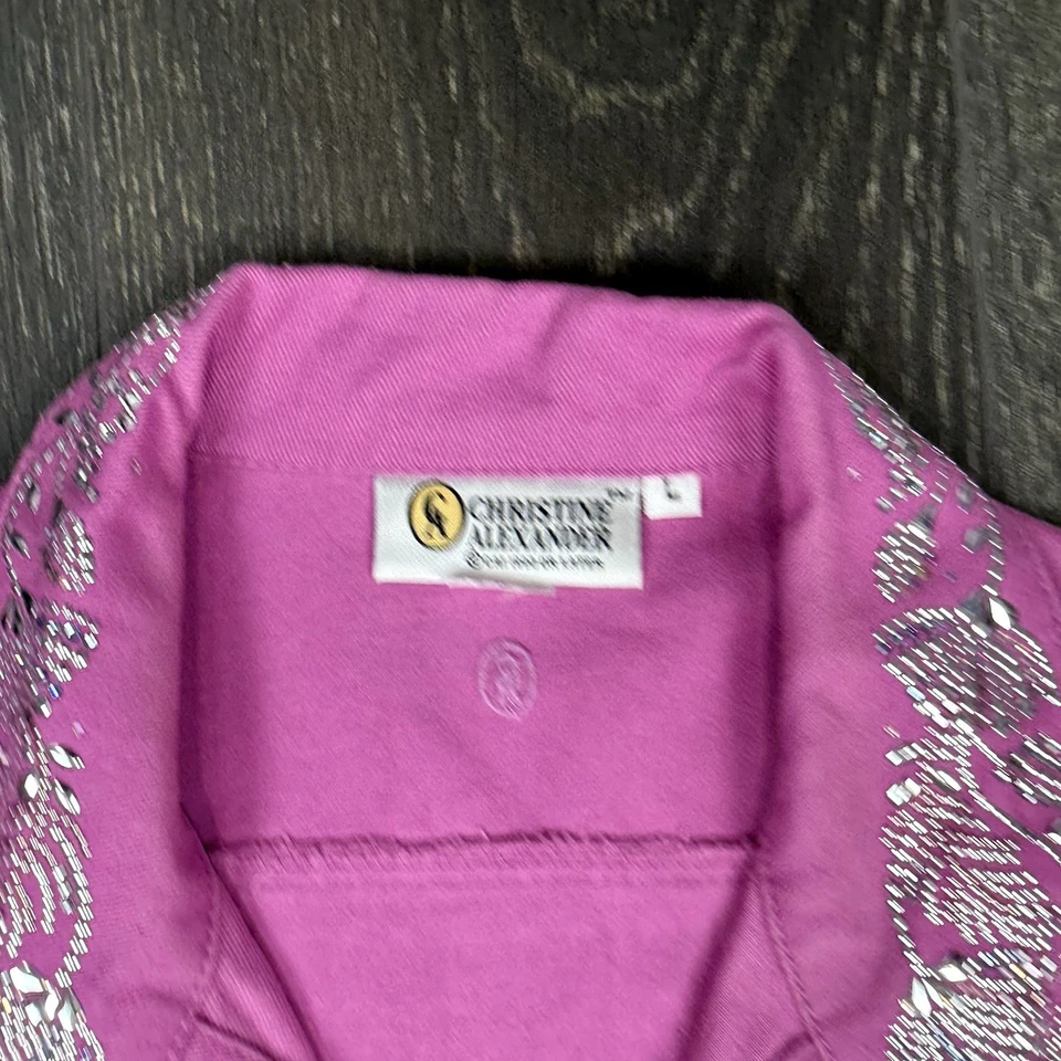 Christine Alexander розовый джинсовой ткани куртка украшенный блестящий Western блеск размер L - Изображение 3 из 4