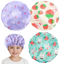 3 Pcs Kids Shower Cap, Toddler Waterproof Bath Cap with Elastic Band, 3 Colors