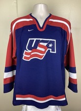 Vtg 2002 Nike USA Hockey Jersey Olympics Blue Youth XL