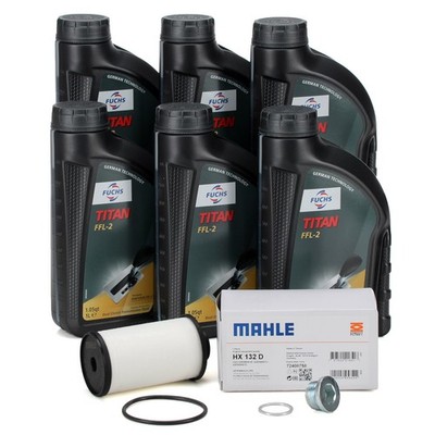 MAHLE Getriebefilter + 6L FUCHS Getriebeöl für AUDI SEAT SKODA VW 6-Gang DQ250