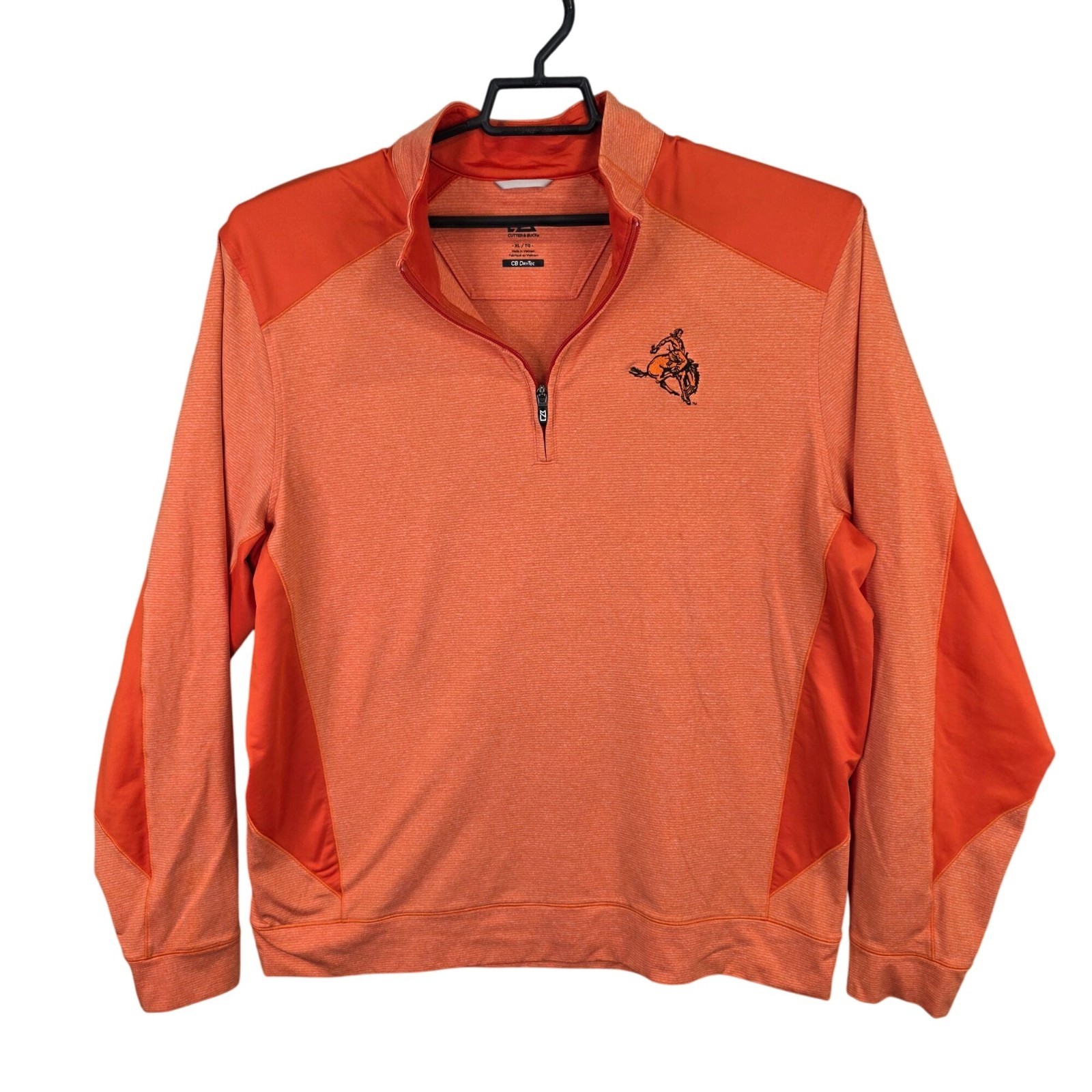Mens Cutter & Buck Orange Pullover 1/4 Zip Shirt Embroidered Cowboy Size XL