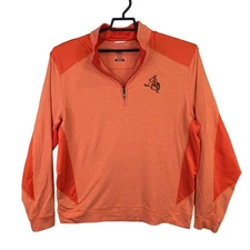 Mens Cutter & Buck Orange Pullover 1/4 Zip Shirt Embroidered Cowboy Size XL