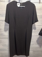 Vtg Leslie Fay Dress Womens 16 Basic Black Shift Short Sleeve Granny Modest Midi