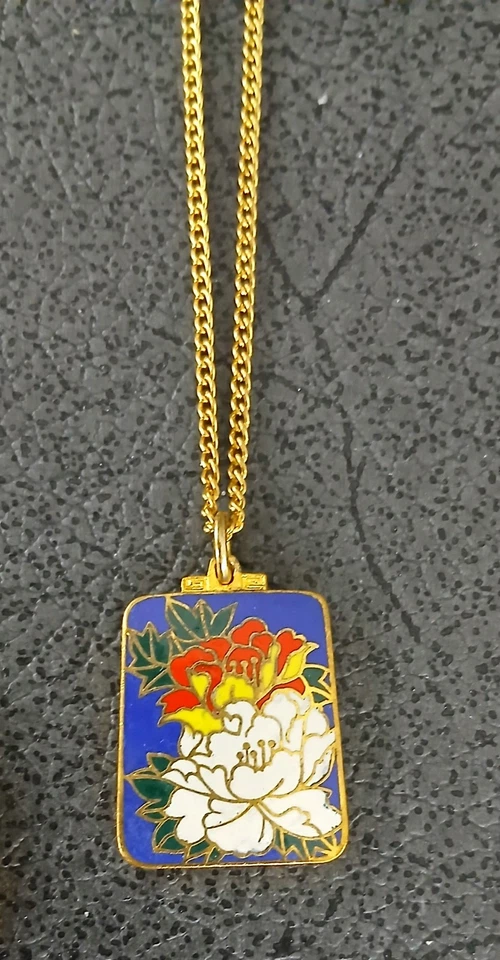 Halskette Email Cloisonne Necklace Anhänger a. Sammlungsauflösung 60er-Jahre B69 - Bild 1 von 1