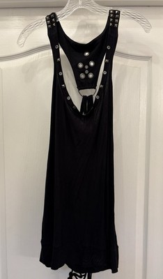 Affliction Women s Tank Top With Silver Embellishments Rivets And Tie Strings