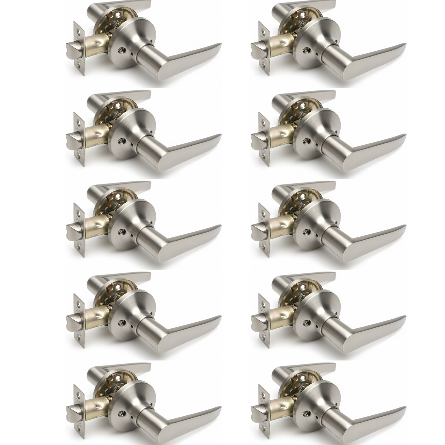 10 Pack Brushed Nickel Door Handles Passage Door Levers, Heavy Duty Closet/Hallw