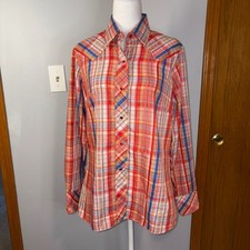 Vintage Miller Western Wear Plaid Long Sleeve pearl snap Shirt size 16/38 READ