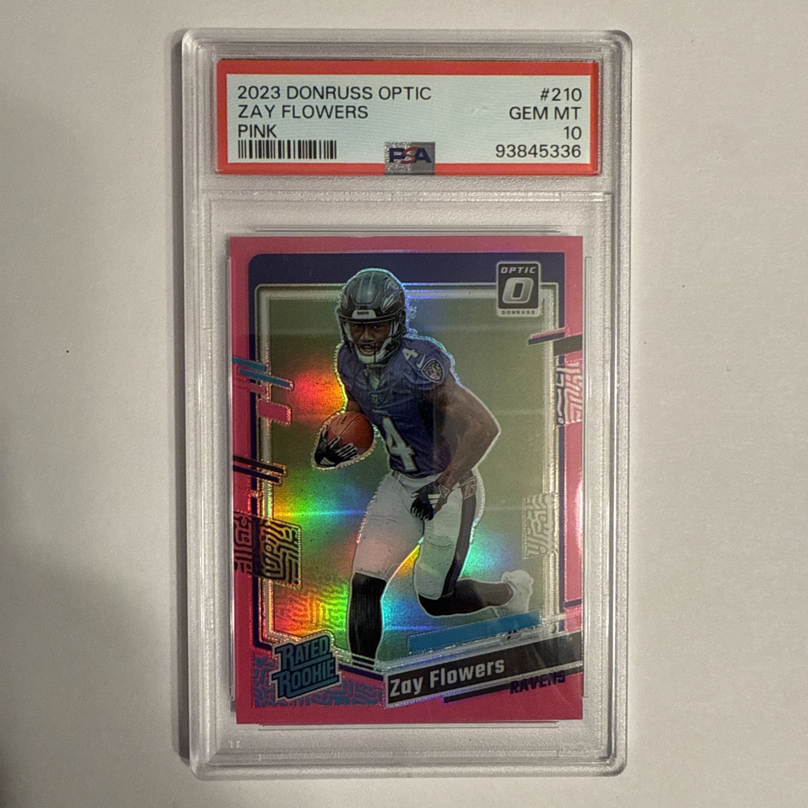 2023 PANINI DONRUSS OPTIC PINK #210 ZAY FLOWERS ROOKIE RC PSA 10