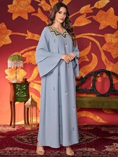 Muslim Women Sequin Kaftan Long Maxi Dress Evening Casual Islamic Turkey Robes
