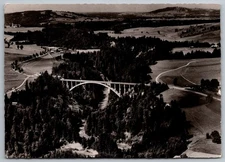 Ammerhochbrucke Bridge Echelsbach Germany Aerial View Black White RPPC