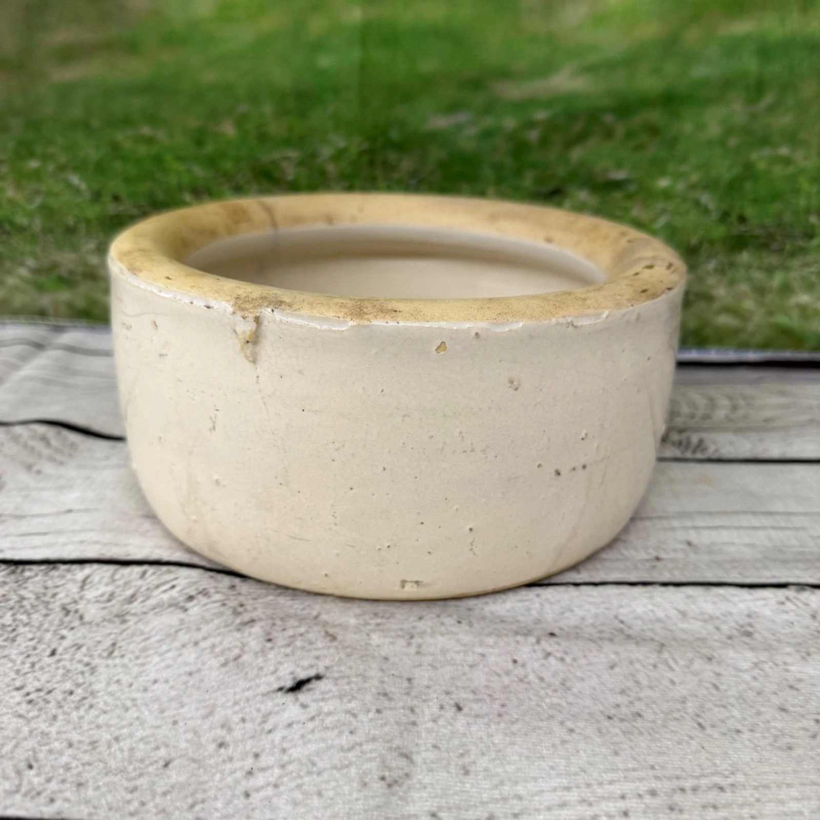 Crock Bowl With Aged Patina Vintage Stoneware Rustic Farmhouse Decor Cracks