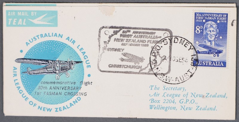 MayfairStamps Australia 1958 Tasman Crossing Flight Anniversary TEAL Cover aaz_6
