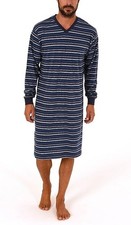 Herren Nachthemd mit V-Auschnitt Langarm Bündchen Streifen 57869
