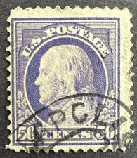 US 1912 Scott# 422 Used Stamp Perf 12 Franklin 50c