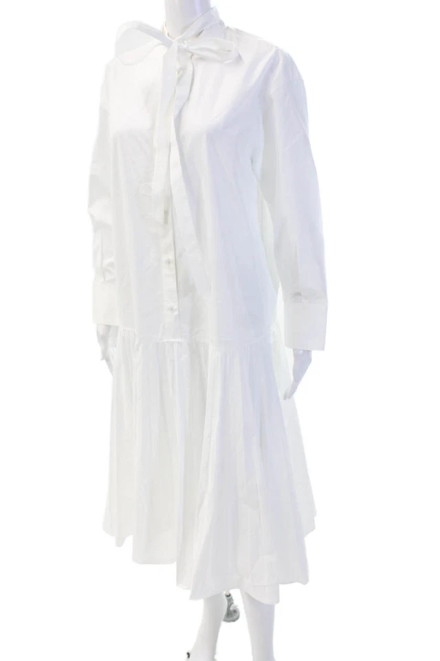Valentino Womens Shirt Dress White Cotton Collared Long Sleeve Midi Size L - Image 2 of 4
