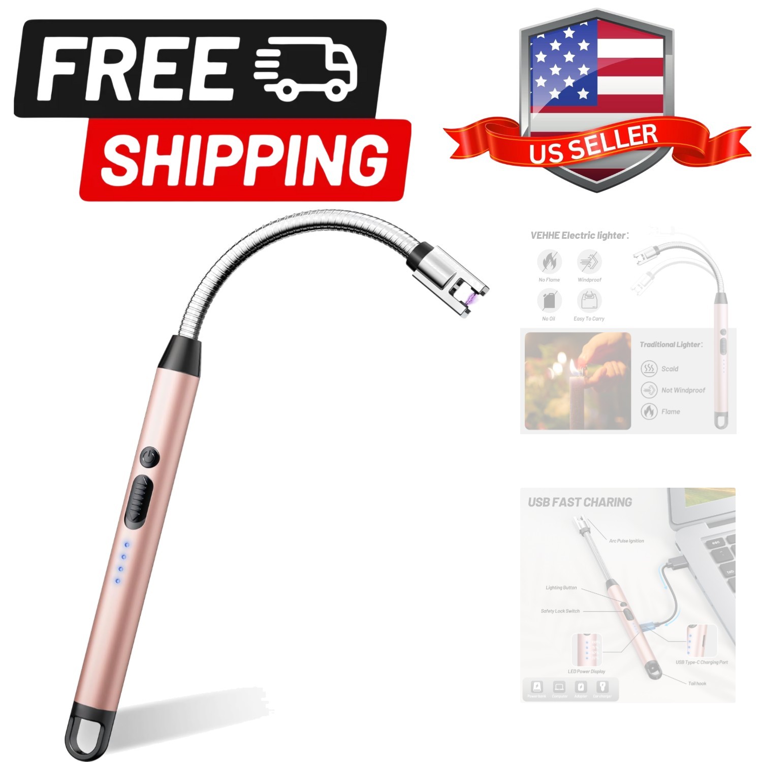 S Rechargeable With Safety Switch, Usb C Lighter With 360&deg; Flexib...