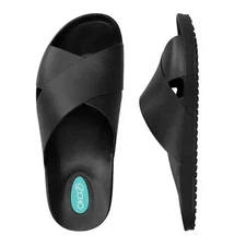Oka-B Maxwell Black Licorice Crossover Strap Slide Sandals Spa Comfort Unisex XS