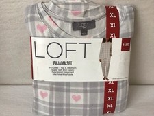 New Loft Gray Stripe XL Soft Knit Long Sleeve Top Pant Henley Sleep Set T11-3