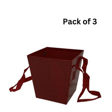 Pack of 3 pcs, Flower/Gift Boxes with Handles, Textured Black/Red  W133