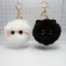 Cute Plush Cat Keychain - Fluffy Faux Fur Ball - Perfect for Bags and Backpacks