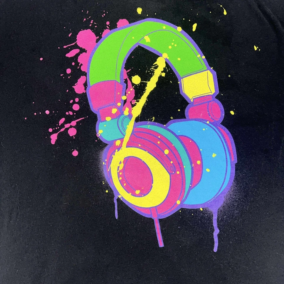 Camiseta gráfica Heritage 1981 diseño de auriculares coloridos negra XL Foto 3 de 4