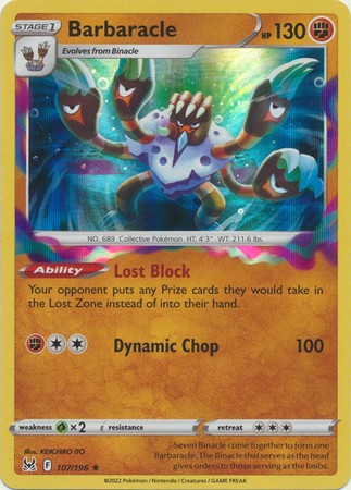 BARBARACLE 107/196 LOST ORIGIN POKEMON (HOLO RARE, NM)