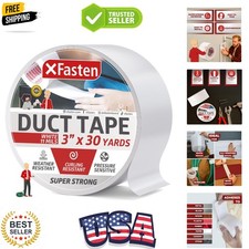 Super Strong Duct Tape, White, 3" x 30 Yards, Waterproof Duct Tape for Outdoo...