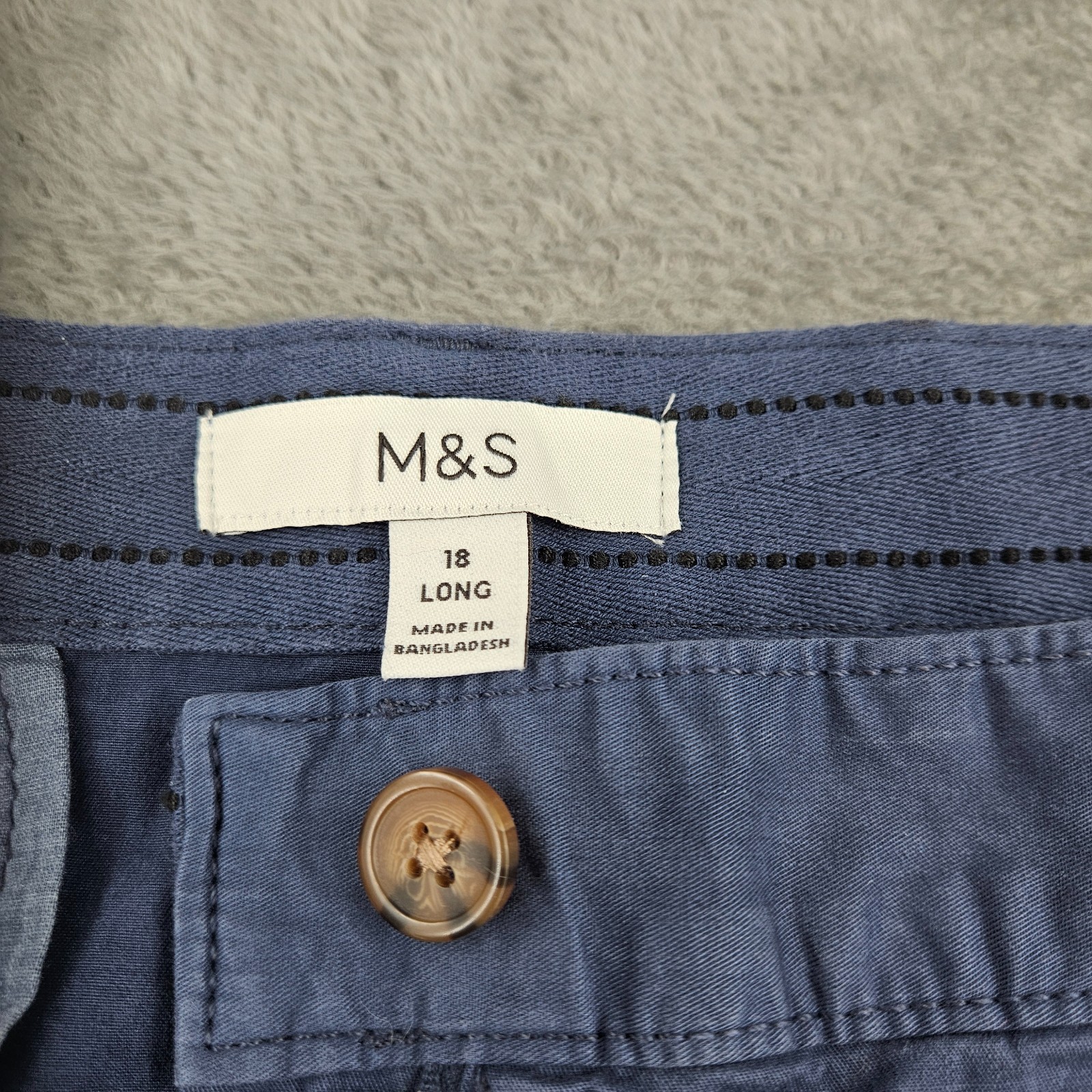M&S Mens Navy Cotton Stretch Chino Trousers Regular Fit UK 18 EU 46 Long image 6
