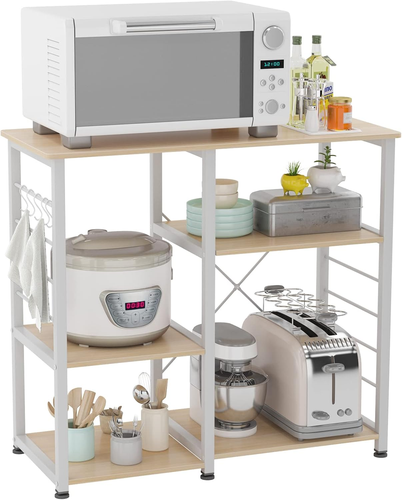GIANTEX Scaffale Da Cucina 4 Livelli Con Presa Integrata - 59x34x136 Cm - Marrone Rustico