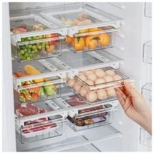 SNSLXH 2 Pack Refrigerator Drawer Organizer, Pull Out Shelf Storage Transpare...