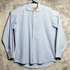 Suitsupply Dress Shirt Mens 17 Blue Gingham Spread Collar Linen Cotton Poland