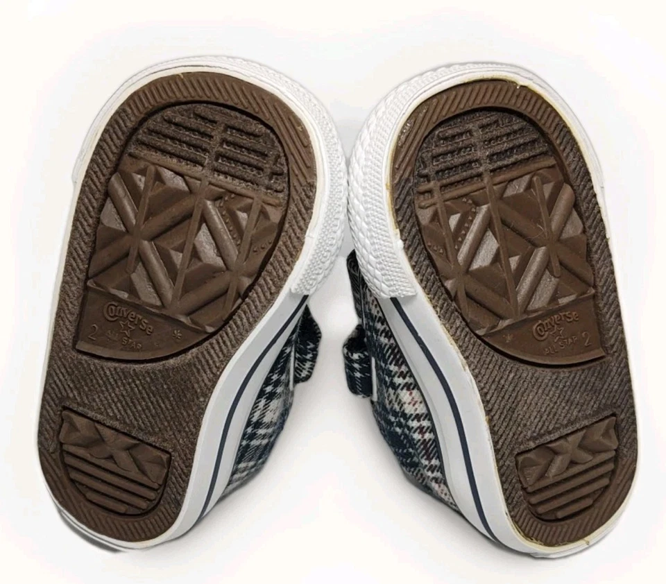 NUEVO Converse All Star Bebé Talla 2 Parte Superior Baja A Cuadros Chuck Taylor Marfil, Azul Marino, Rojo  Foto 3 de 4