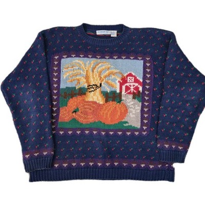 Vintage Northern Isles Americana Pumpkin Farm Knit Sweater Size Large Cute